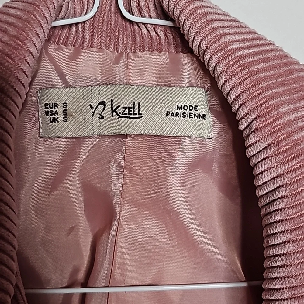 K. Zell Paris cropped crop corduroy moto pink zip up belted jacket sz Small